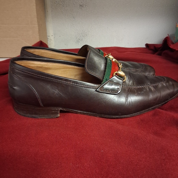 Men's  Vintage Brown Leather Loafers with Gold Accents - Picture 6 of 6
